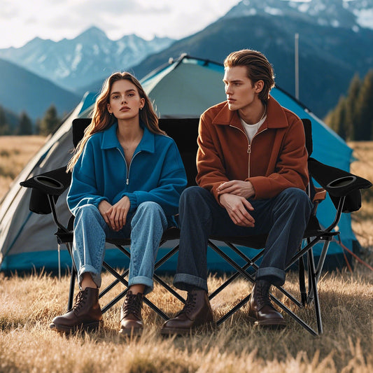 Double Camping Chair 2-Person Outdoor Folding Loveseat with Cup Holders - Tampa Home & Garden Store