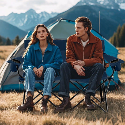 Double Camping Chair 2-Person Outdoor Folding Loveseat with Cup Holders - Tampa Home & Garden Store