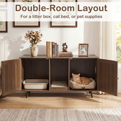 Double Cat Litter Enclosure With Scratching Pad