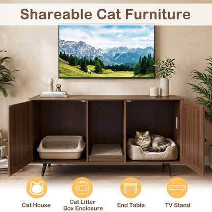 Double Cat Litter Enclosure With Scratching Pad