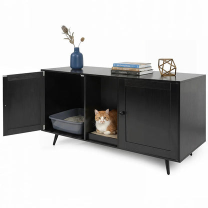 Double Cat Litter Enclosure With Scratching Pad