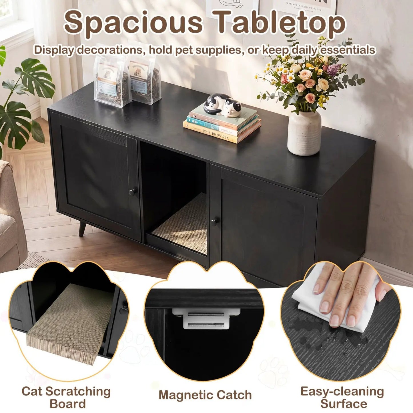 Double Cat Litter Enclosure With Scratching Pad