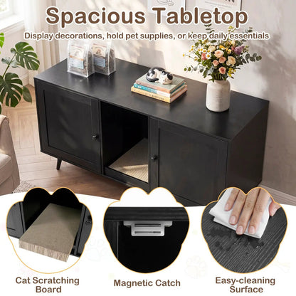 Double Cat Litter Enclosure With Scratching Pad
