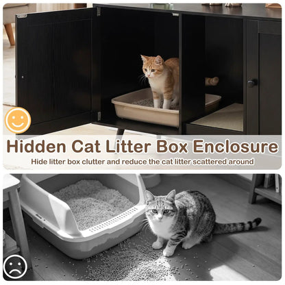 Double Cat Litter Enclosure With Scratching Pad