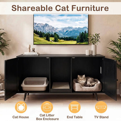 Double Cat Litter Enclosure With Scratching Pad