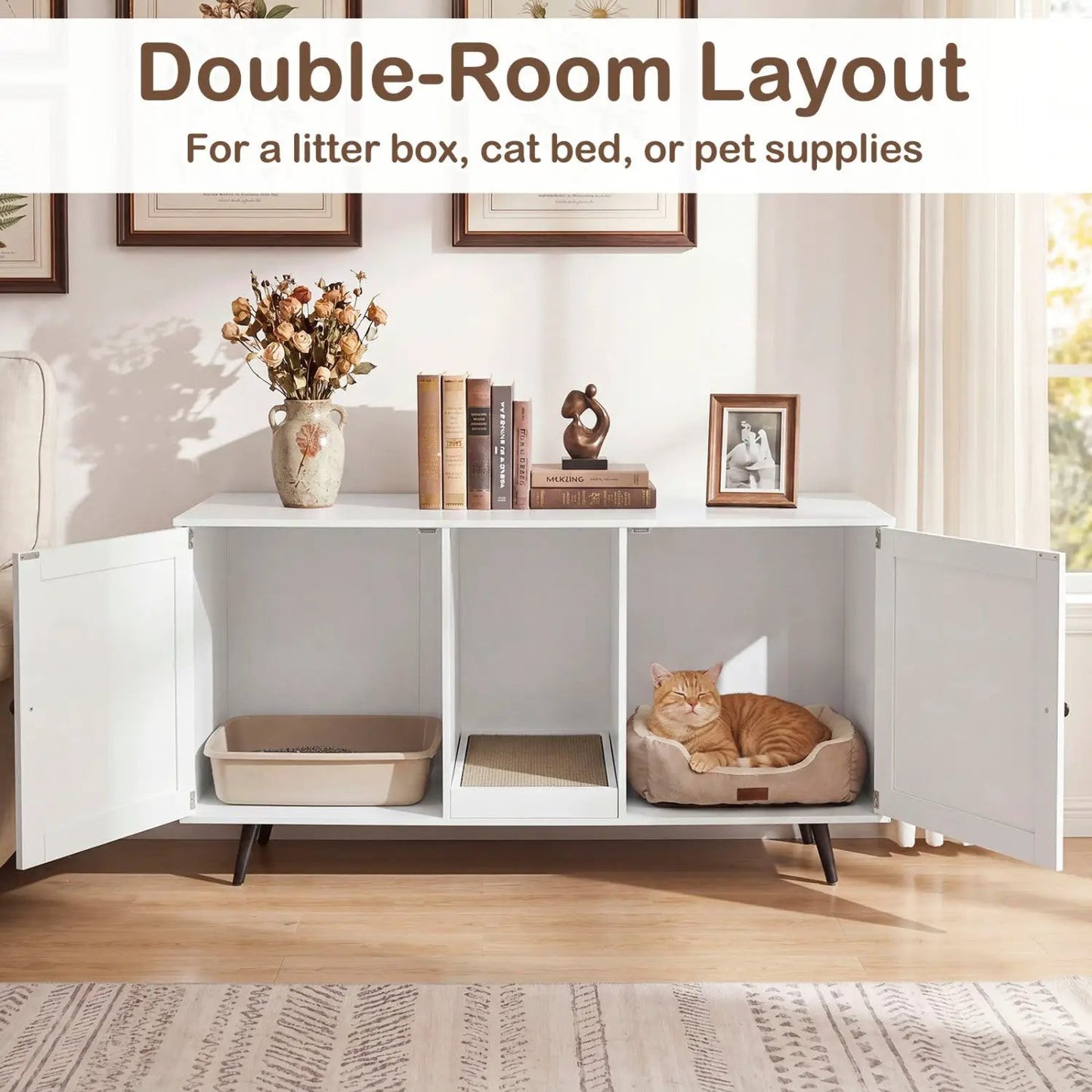 Double Cat Litter Enclosure With Scratching Pad
