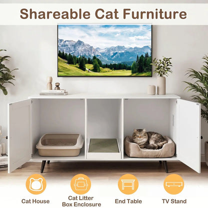 Double Cat Litter Enclosure With Scratching Pad