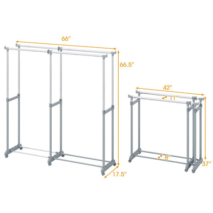 Double Rod Clothes Rack Heavy-Duty Metal Garment Rack