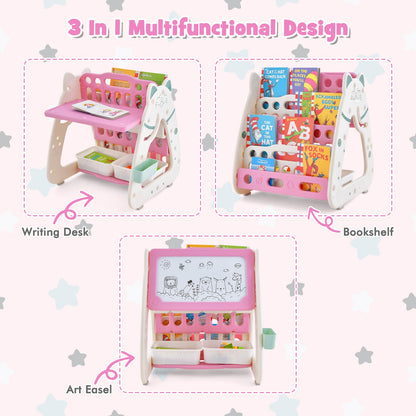 3-In-1 Double Sided Magnetic Dry-Erase Board with Stool and Flipped Writing Desktop