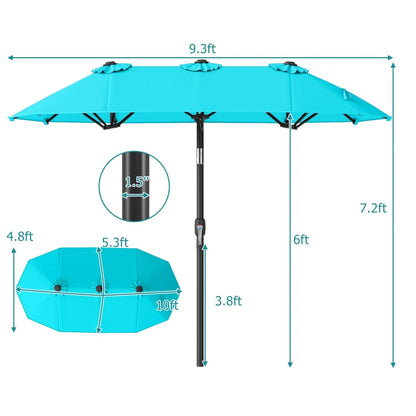 Double Sided Patio Umbrella Adjustable Tilt Crank