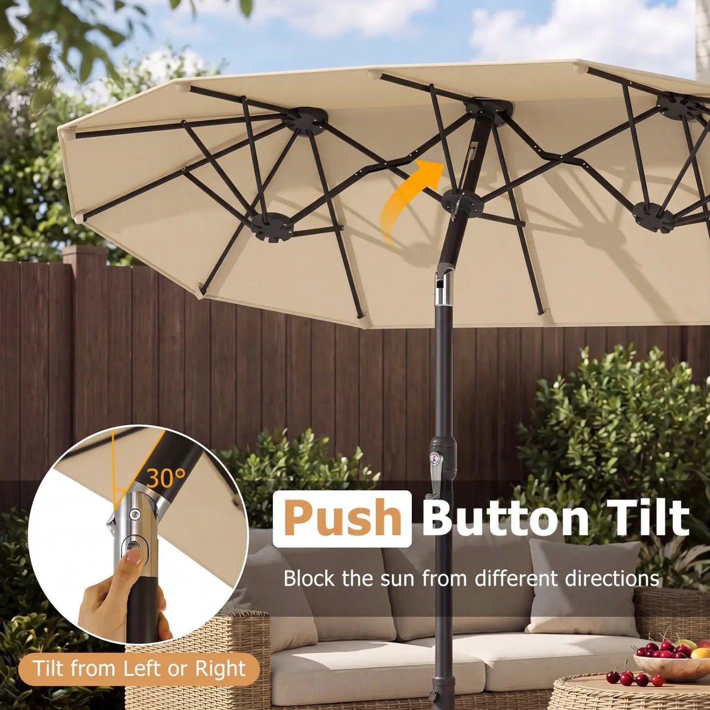 Double Sided Patio Umbrella Adjustable Tilt Crank