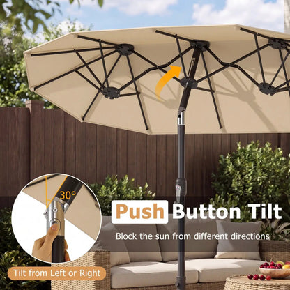 Double Sided Patio Umbrella Adjustable Tilt Crank