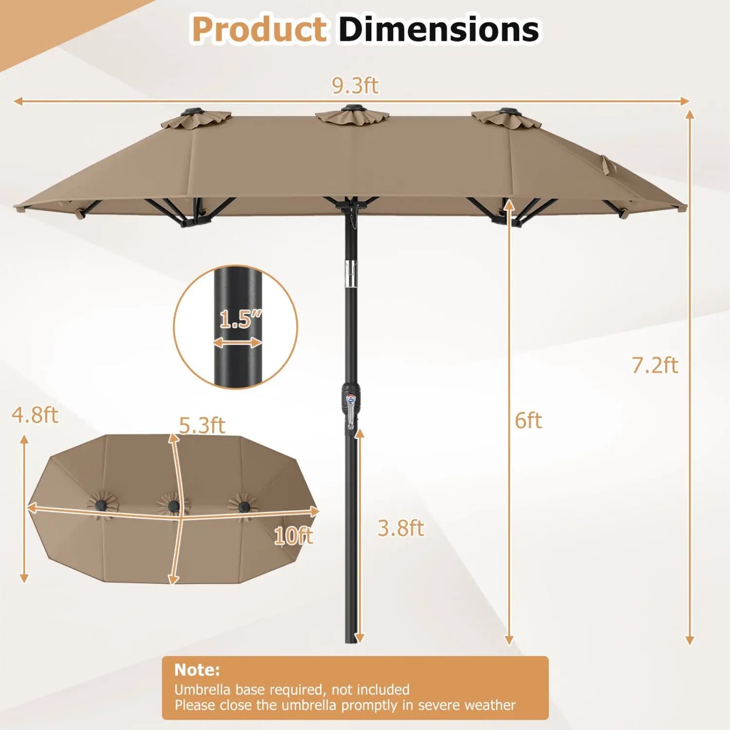 Double Sided Patio Umbrella Adjustable Tilt Crank