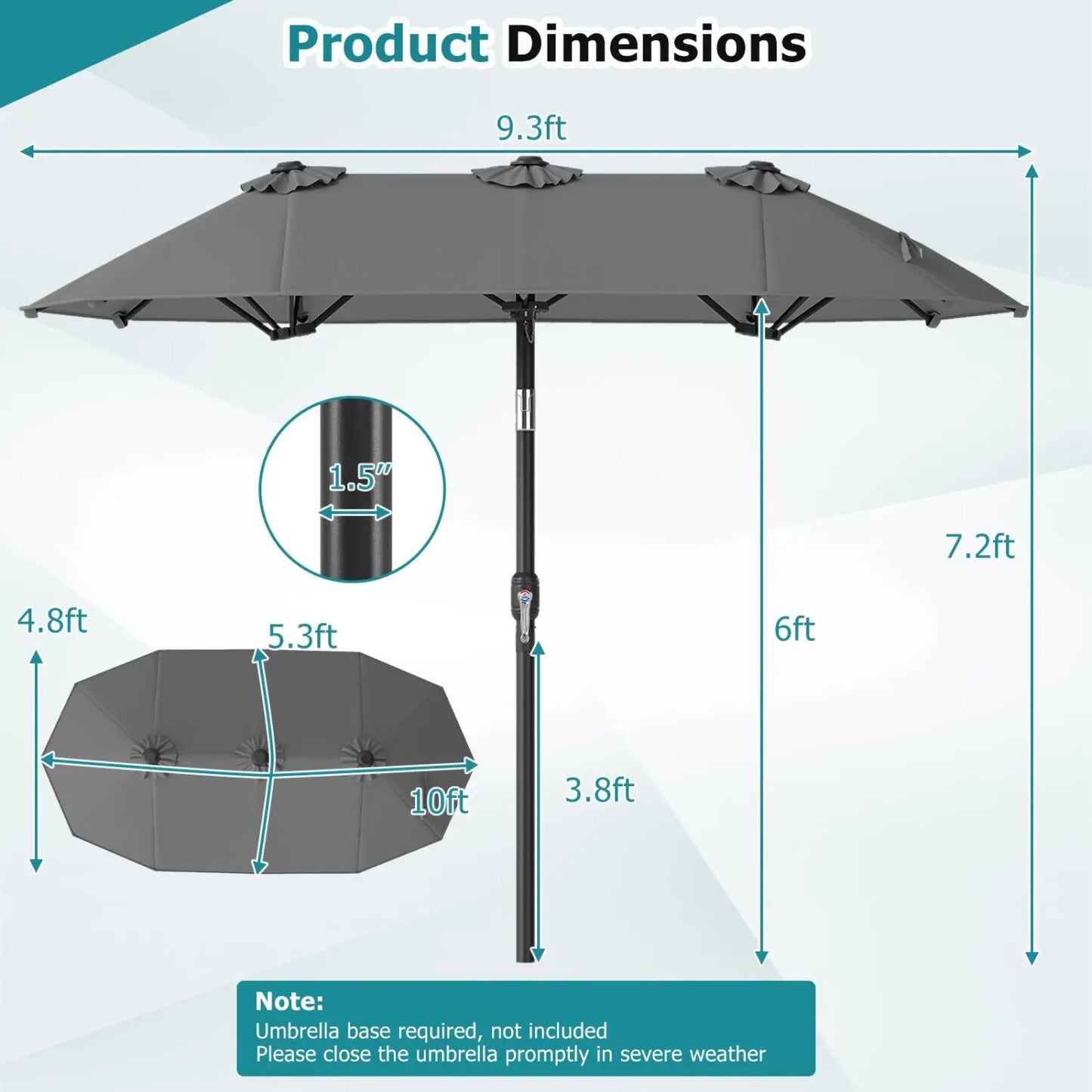 Double Sided Patio Umbrella Adjustable Tilt Crank