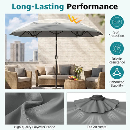 Double Sided Patio Umbrella Adjustable Tilt Crank