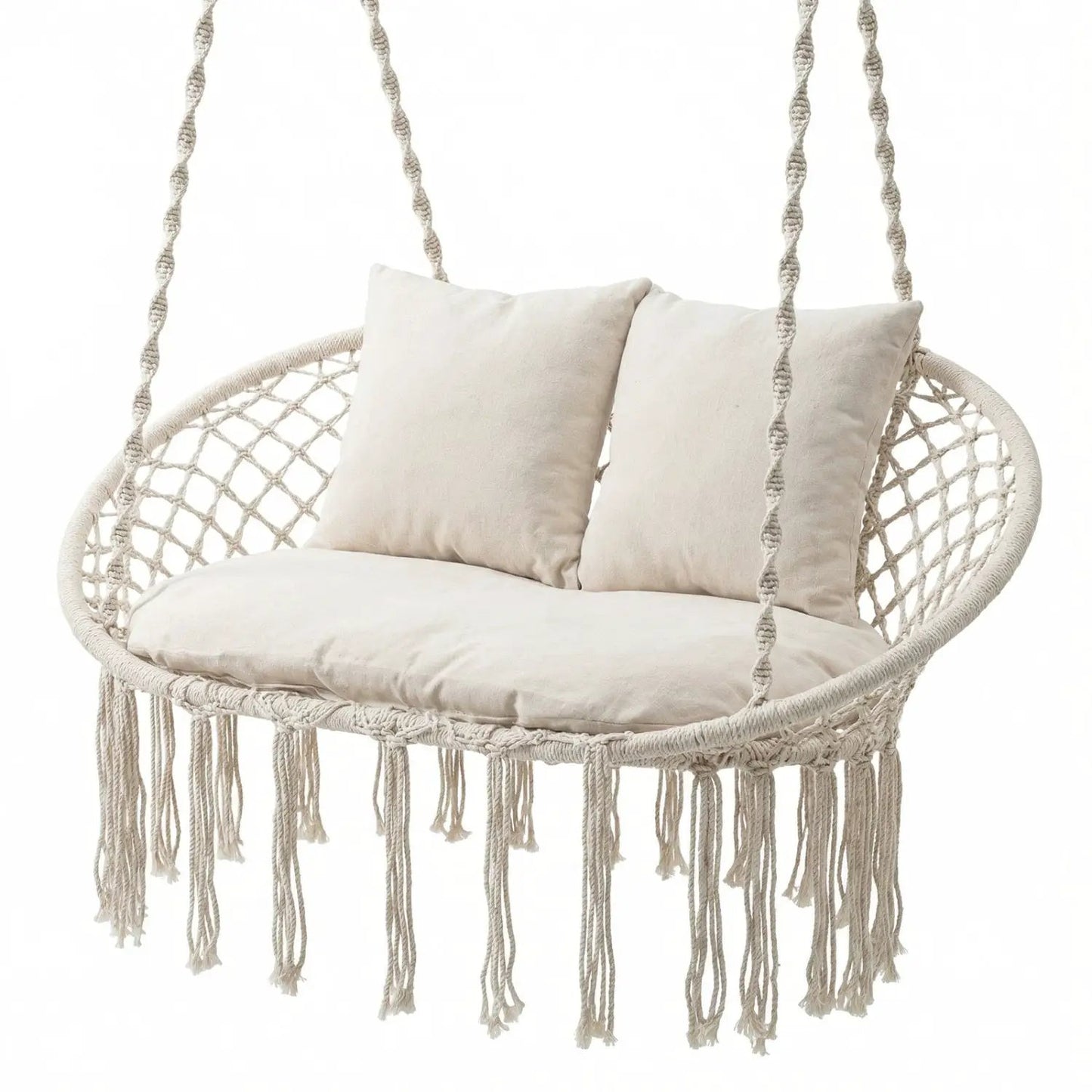 Double Swing Chair With Cushions Macrame Hammock