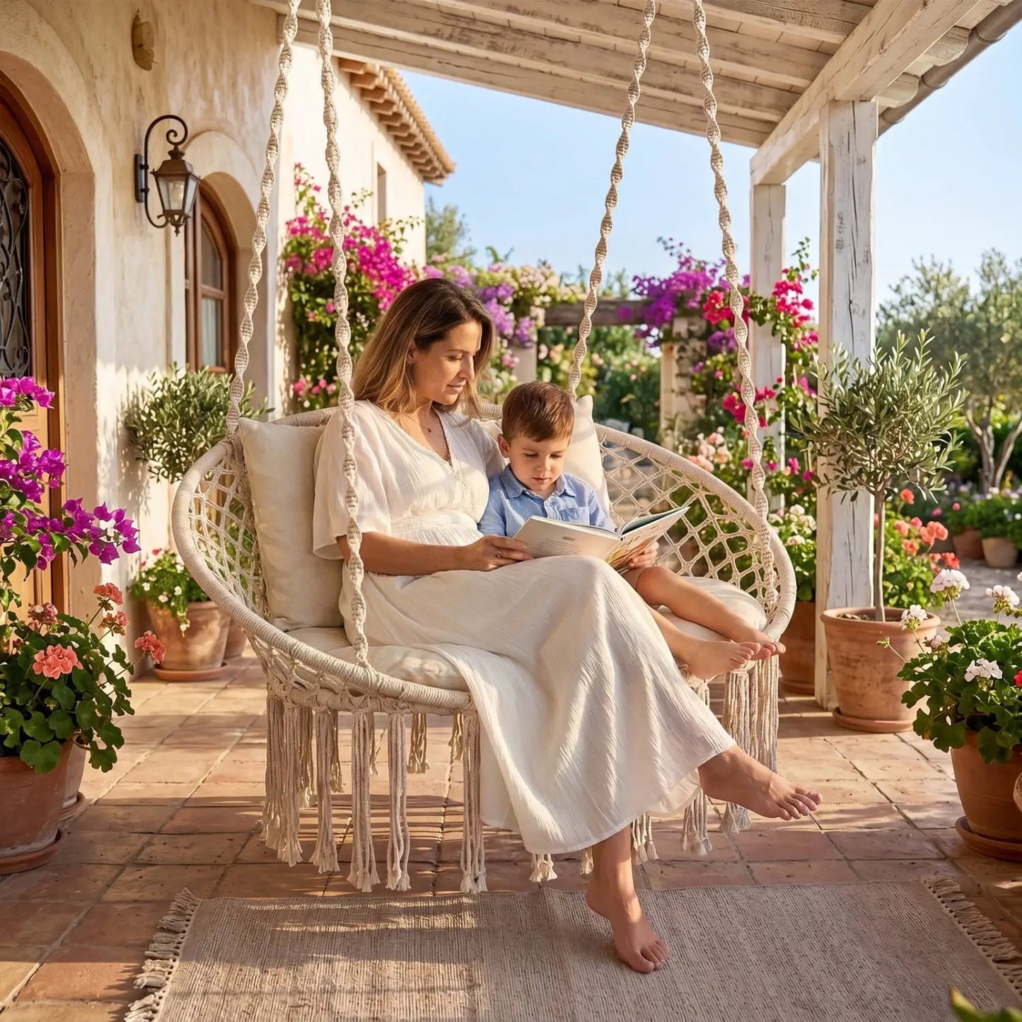 Double Swing Chair With Cushions Macrame Hammock