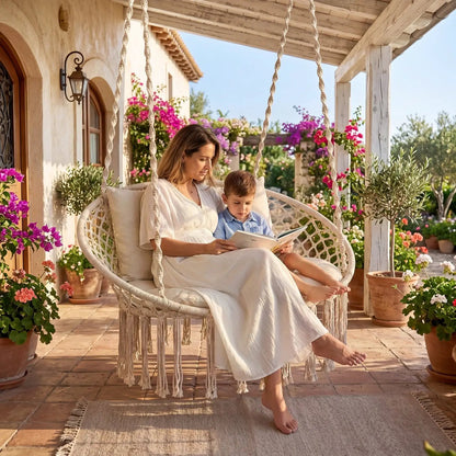 Double Swing Chair With Cushions Macrame Hammock