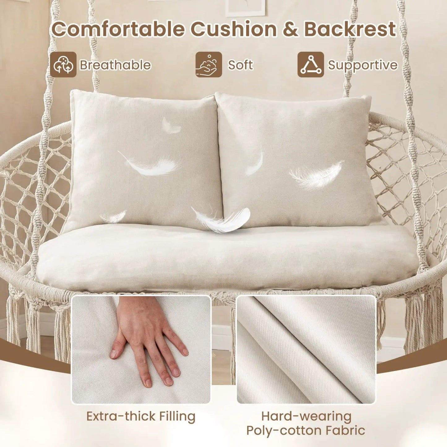 Double Swing Chair With Cushions Macrame Hammock