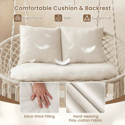 Double Swing Chair With Cushions Macrame Hammock