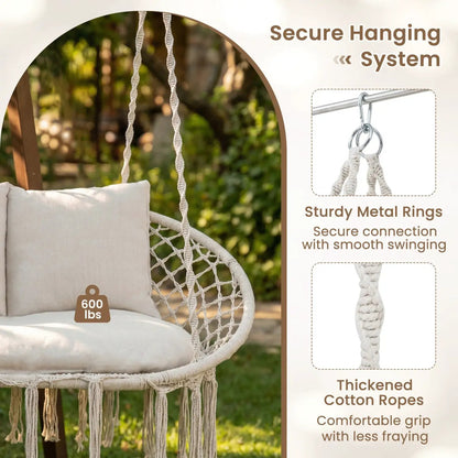 Double Swing Chair With Cushions Macrame Hammock