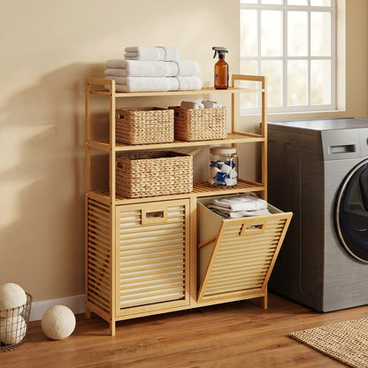 Double Tilt Out Laundry Hamper With 3 Shelves