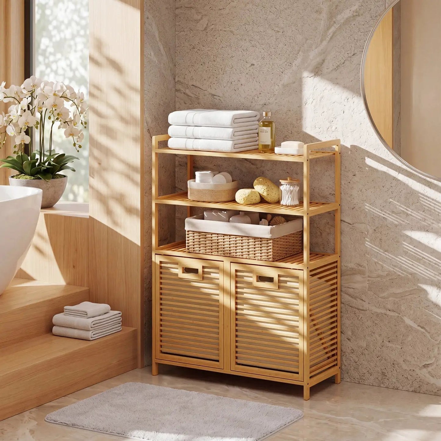 Double Tilt Out Laundry Hamper With 3 Shelves