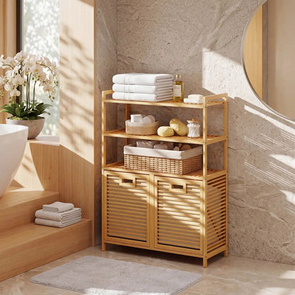 Double Tilt Out Laundry Hamper With 3 Shelves