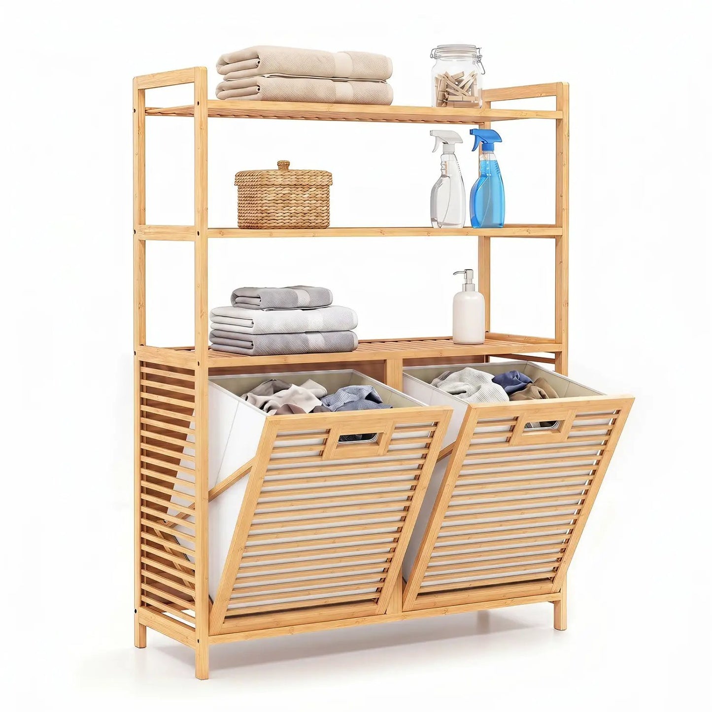 Double Tilt Out Laundry Hamper With 3 Shelves