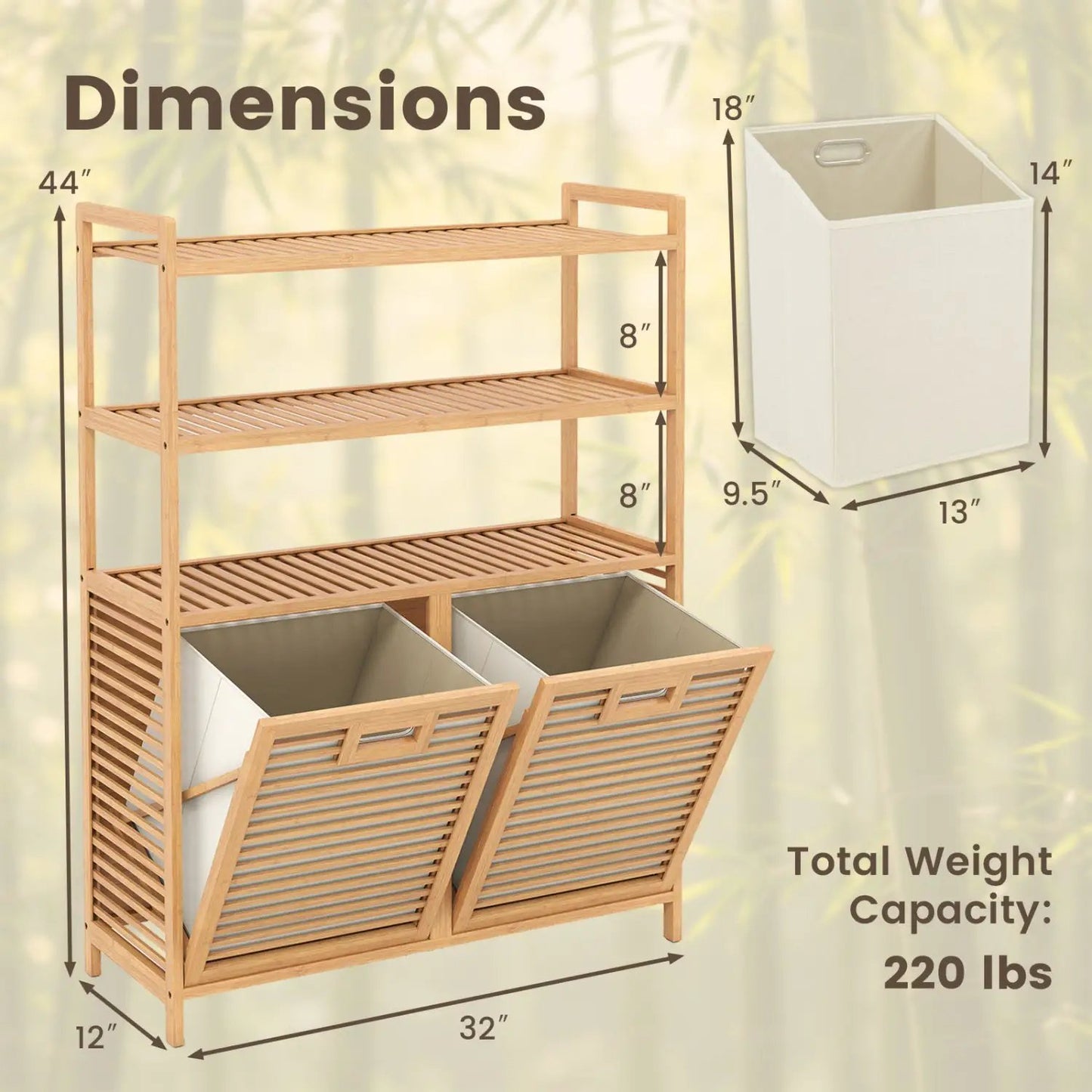 Double Tilt Out Laundry Hamper With 3 Shelves