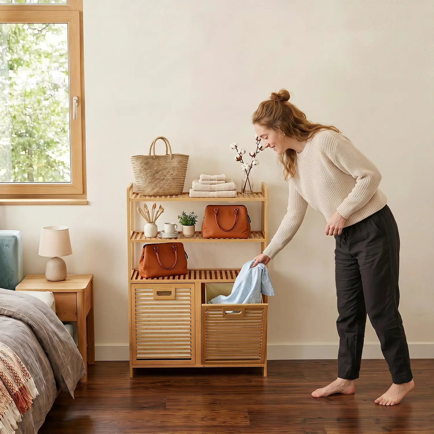 Double Tilt Out Laundry Hamper With 3 Shelves