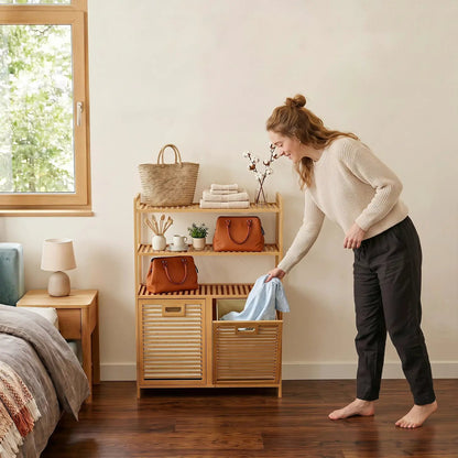 Double Tilt Out Laundry Hamper With 3 Shelves