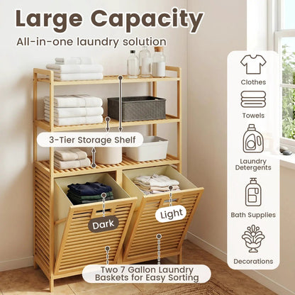 Double Tilt Out Laundry Hamper With 3 Shelves