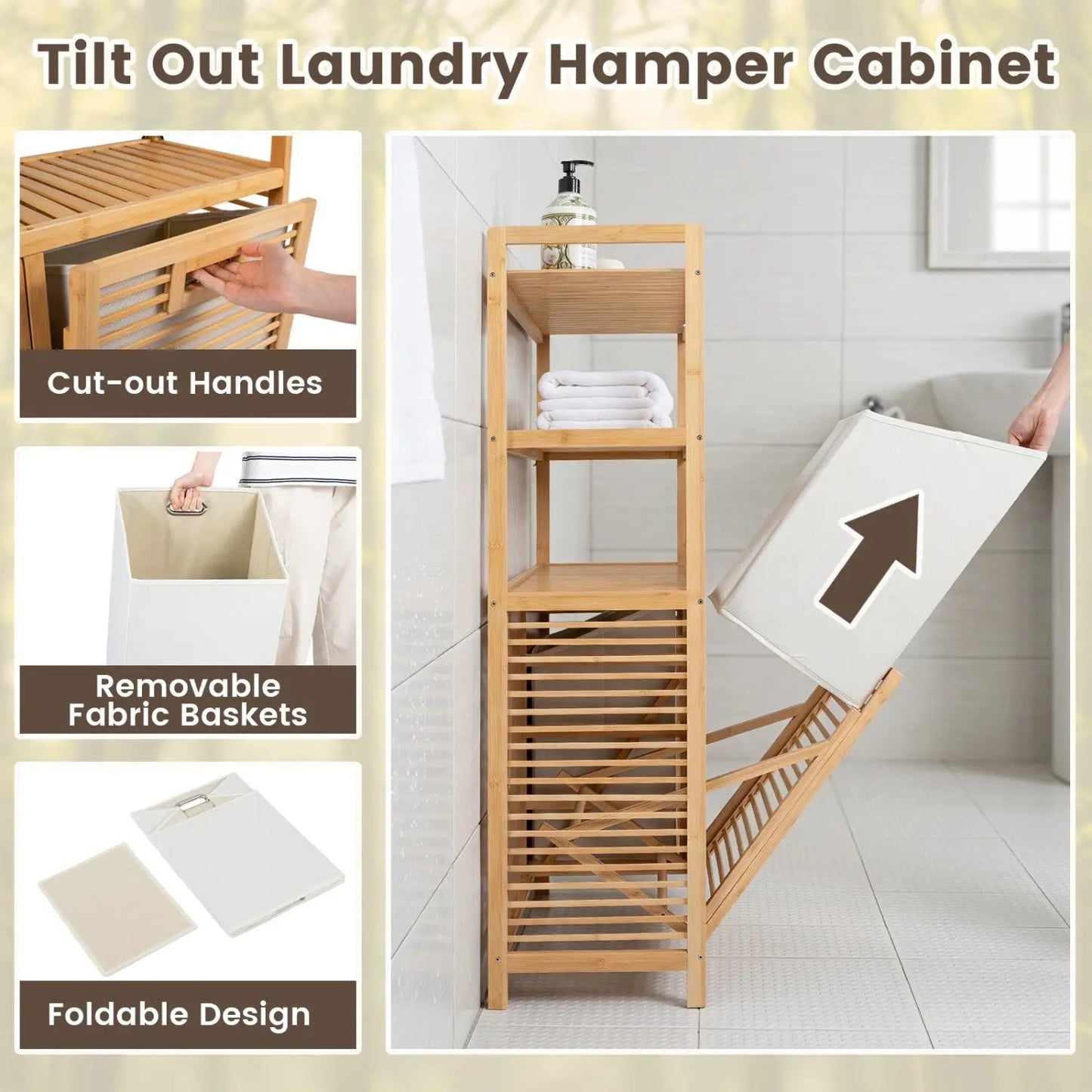 Double Tilt Out Laundry Hamper With 3 Shelves