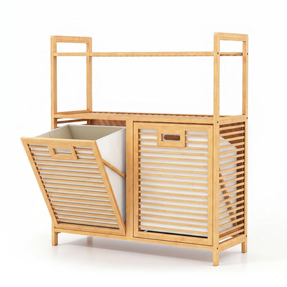 Double Tilt-Out Laundry Hamper with 2 Shelves in natural bamboo by DirectDeals on Tampa Home & Garden Store