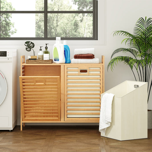 Double Tilt-out Laundry Hamper with 2 Removable Bins-Natural - Tampa Home & Garden Store