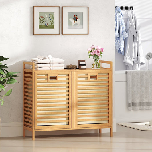 Double Tilt-out Laundry Hamper with 2 Removable Bins-Natural - Tampa Home & Garden Store
