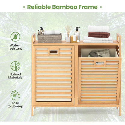 Double Tilt-out Laundry Hamper with 2 Removable Bins-Natural