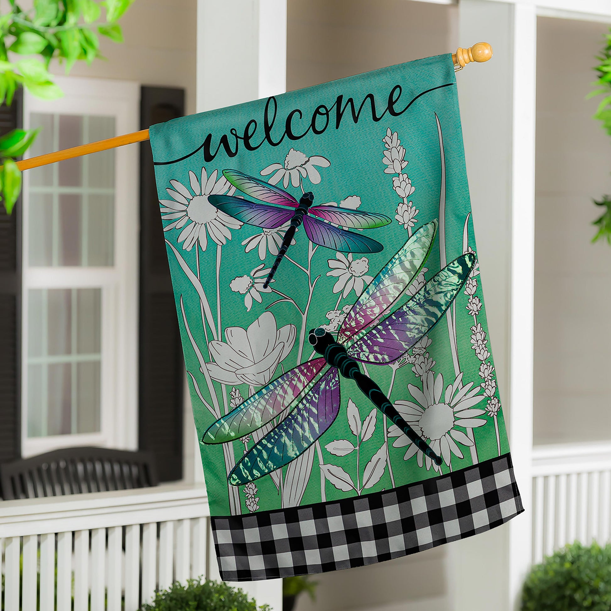 Dragonflies and Wildflowers House Linen Flag - Tampa Home & Garden Store