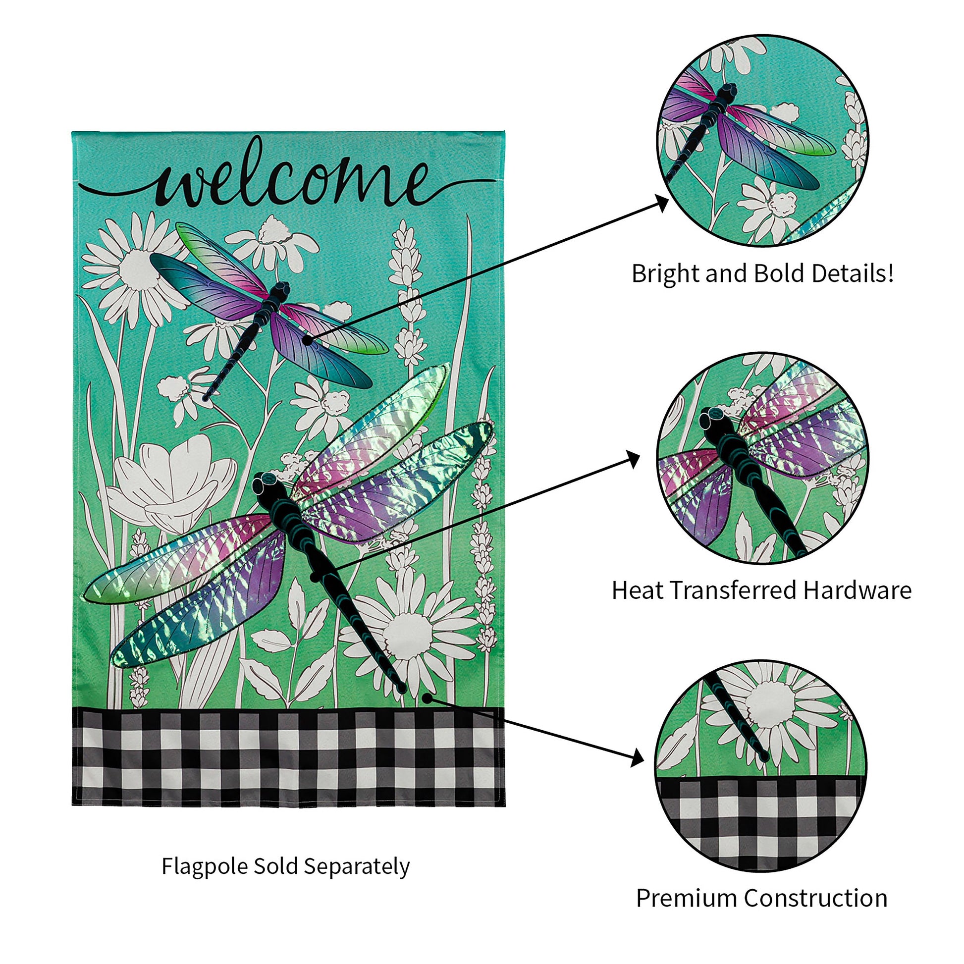 Dragonflies and Wildflowers House Linen Flag - Tampa Home & Garden Store