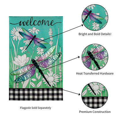 Dragonflies and Wildflowers House Linen Flag - Tampa Home & Garden Store