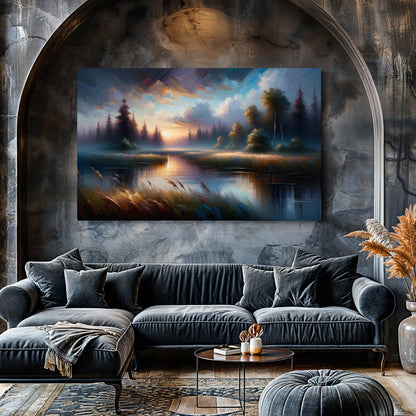 Canvas print Dreaming Dusk by Tailored Canvases blue sunset forest lake landscape on Tampa Home & Garden Store