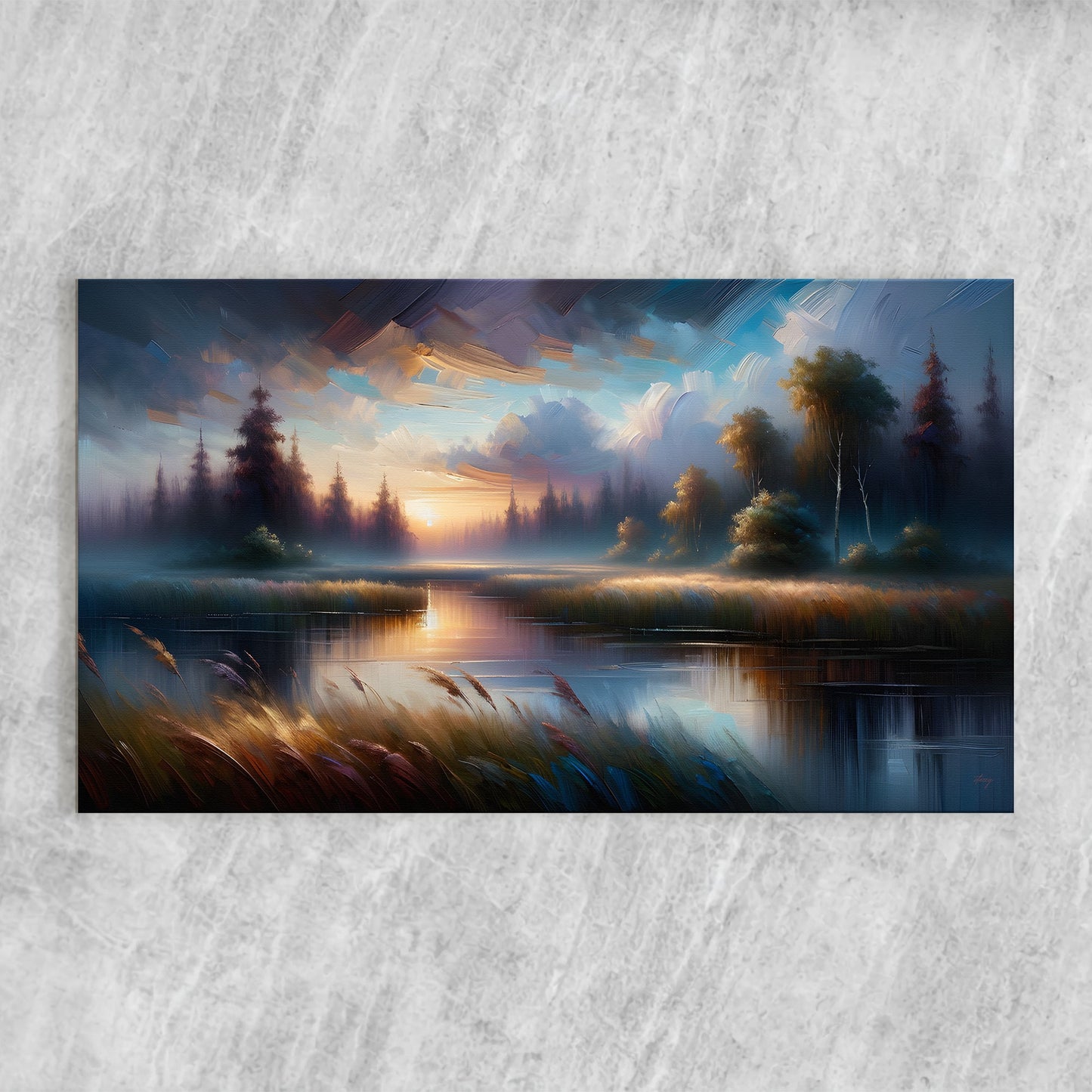 Canvas Print Dreaming Dusk by Tailored Canvases; sunset lake landscape with trees on Tampa Home & Garden Store