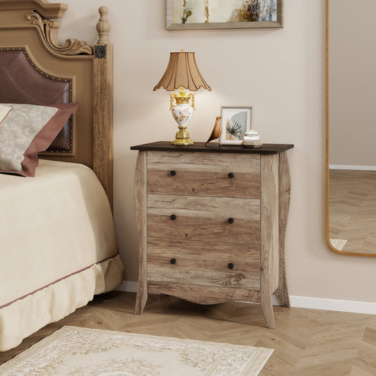 Cómoda de dormitorio con 3 cajones plegables de tela y kit antivuelco - Marrón