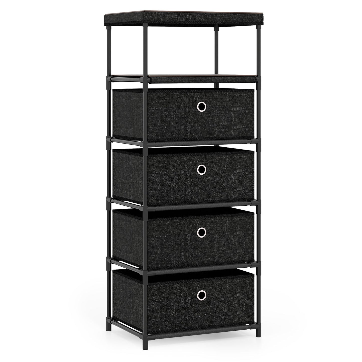 Dresser with 3/4 Drawers Fabric Storage Tower with Wood Top and Metal Frame-M