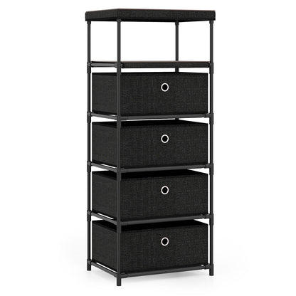 Dresser with 3/4 Drawers Fabric Storage Tower with Wood Top and Metal Frame-M