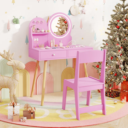 Kids Princess Makeup Dressing Desk and Chair Set with Mirror and Lights - Tampa Home & Garden Store