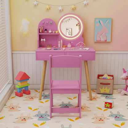 Kids Princess Makeup Dressing Desk and Chair Set with Mirror and Lights - Tampa Home & Garden Store