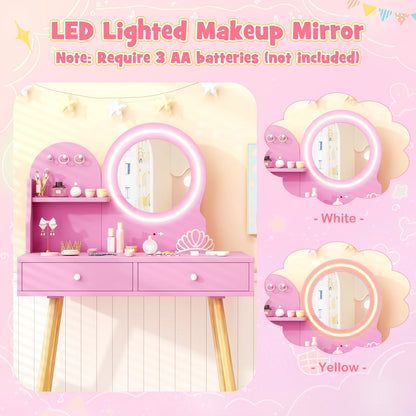 Kids Princess Makeup Dressing Desk and Chair Set with Mirror and Lights - Tampa Home & Garden Store