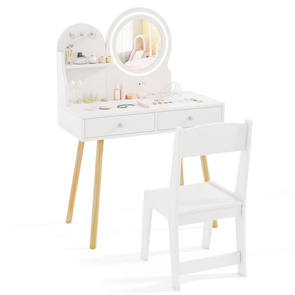 Kids Princess Makeup Dressing Desk and Chair Set with Mirror and Lights - Tampa Home & Garden Store